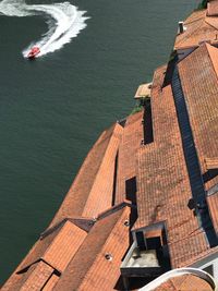 High angle view of building by sea