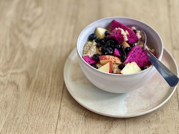 High angle view of food in bowl on table