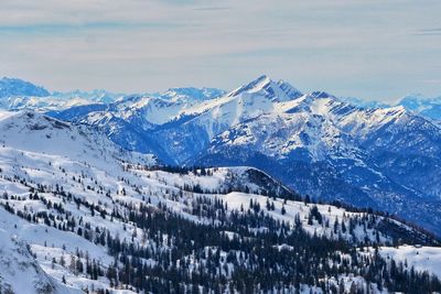 Scenic view of snowcapped mountains against sky