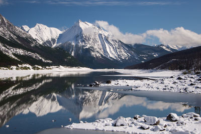 Scenic view of snowcapped mountains against sky