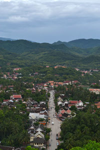 High angle view of townscape against sky