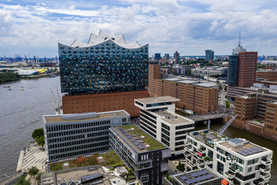 Aerial view of buildings in city