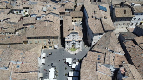 High angle view of buildings in city