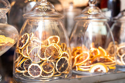 Close-up of glass jar for sale
