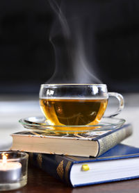 Close-up of tea in cup on table