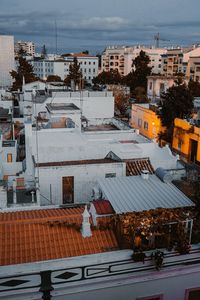 High angle view of buildings in city