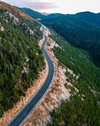 High angle view of road amidst landscape against sky