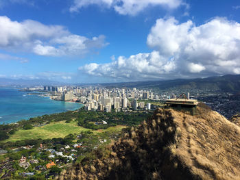 View of city against cloudy sky