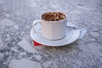 High angle view of coffee on table