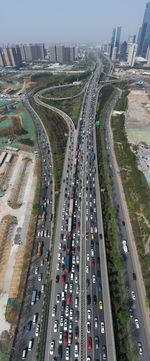 High angle view of traffic on highway in city