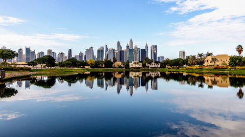 Reflection of buildings in water