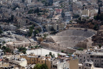 High angle view of buildings in city