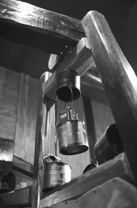 Low angle view of wine bottles
