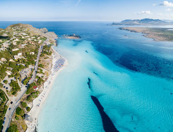 Stintino, la pelosa beach, aerial view. sardinia, italy