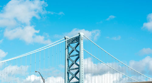 Low angle view of bridge against blue sky