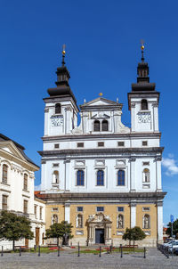 Low angle view of building against blue sky