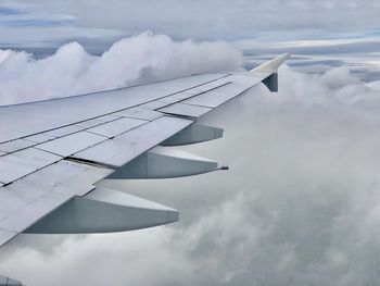 Aerial view of airplane flying in sky