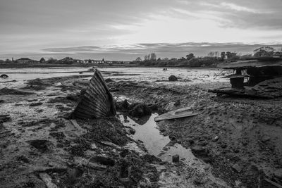 Old ruins of boat at beach