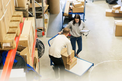 High angle view of people working in office