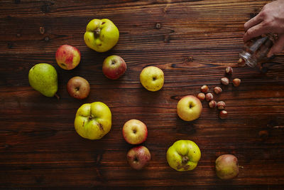 High angle view of apples on table