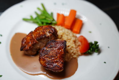 High angle view of food in plate