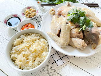 High angle view of food in plate on table