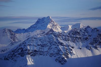 Scenic view of snowcapped mountains against sky