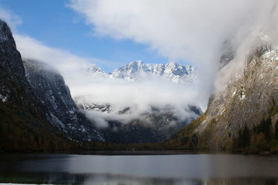 Scenic view of mountains against sky during winter