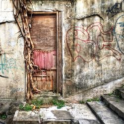 Closed door of house