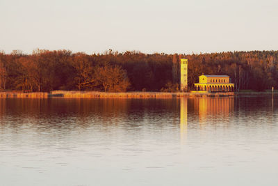 Scenic view of lake against clear sky