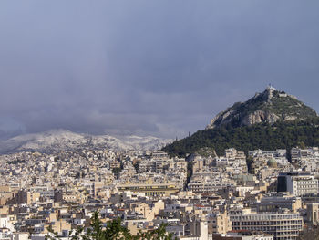 High angle shot of townscape against sky