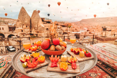 High angle view of orange fruits on table