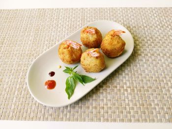 High angle view of breakfast on table