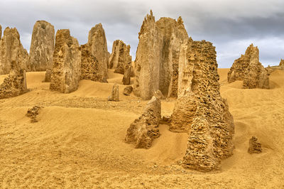 Rock formations on landscape against sky