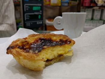 Close-up of dessert served on table