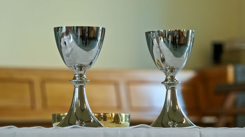 Shot of religious christian or catholic chapel and altar for worshippers