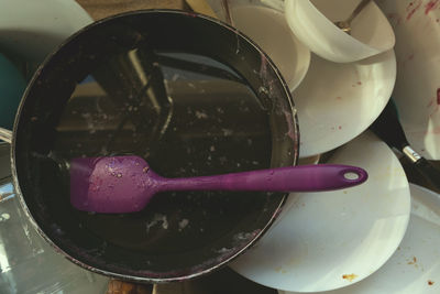 High angle view of drink in container