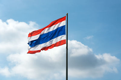 Low angle view of flag against sky