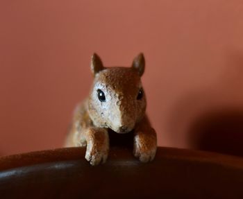 Close-up of a stuffed toy against orange background