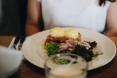 Close-up of food served on table