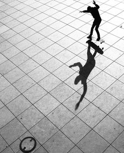 High angle view of man skateboarding in park