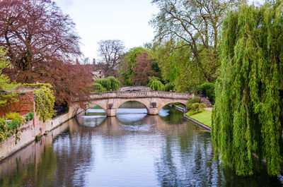 Arch bridge over river against sky