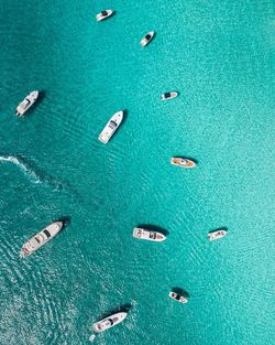 High angle view of boats in sea