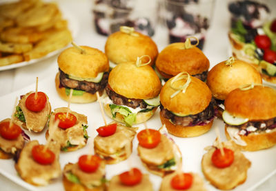 Close-up of food served on table