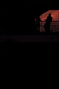 Silhouette people standing by railing against sky