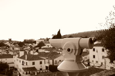 Close-up of cityscape against clear sky