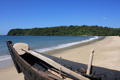 Scenic view of sea against clear blue sky