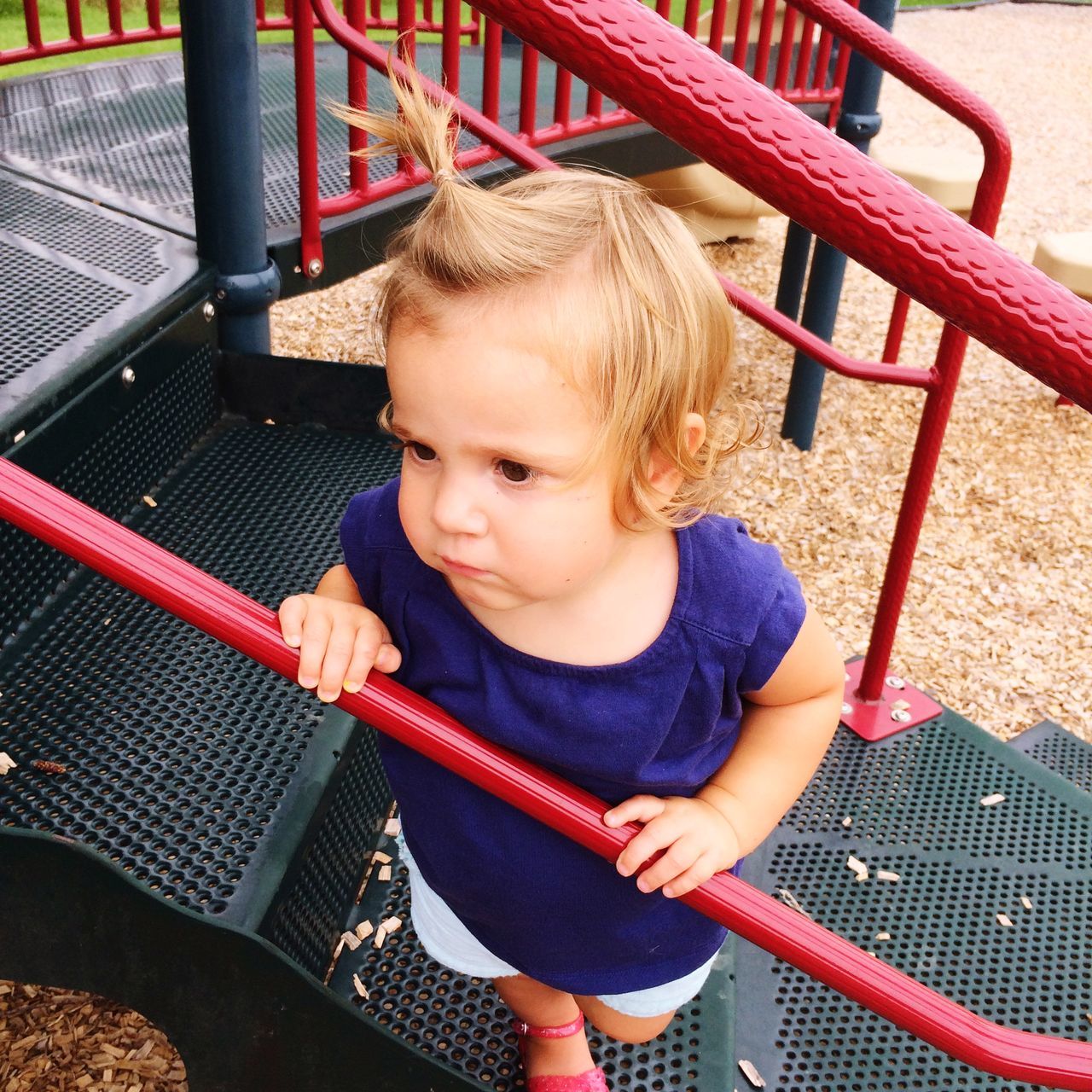 childhood, elementary age, person, innocence, cute, girls, boys, casual clothing, lifestyles, leisure activity, preschool age, sitting, playground, looking at camera, toddler, high angle view, front view, playing