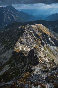 Aerial view of snowcapped mountains against sky