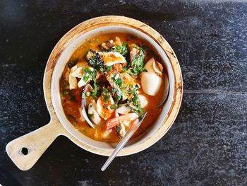 High angle view of food in bowl